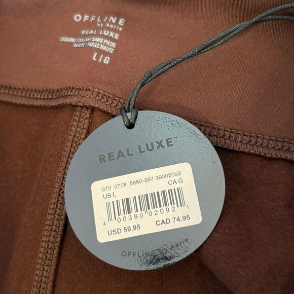 OFFLINE By Aerie Real Luxe Faux Leather Leggings Womens Size Large Brown NWT - Picture 7 of 11